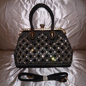 Dazzling Rhinestone Black Handbag Studded Crossbody Purse (New)